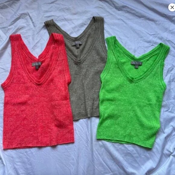 JCrew V-Neck Neon Green Heather Rib Sweater Tank Top - Picture 4 of 4